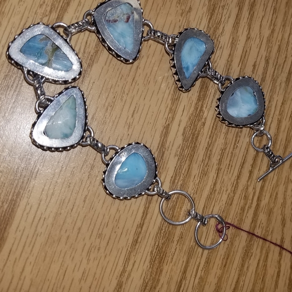 New Sterling Silver Larimar bracelet , Toggle Style - Picture 2 of 13